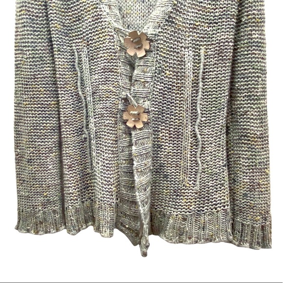BCBGMaxAzria Boho Scalloped Edge Button Front Knit Cardigan Wood FlowerButton S - Picture 5 of 16